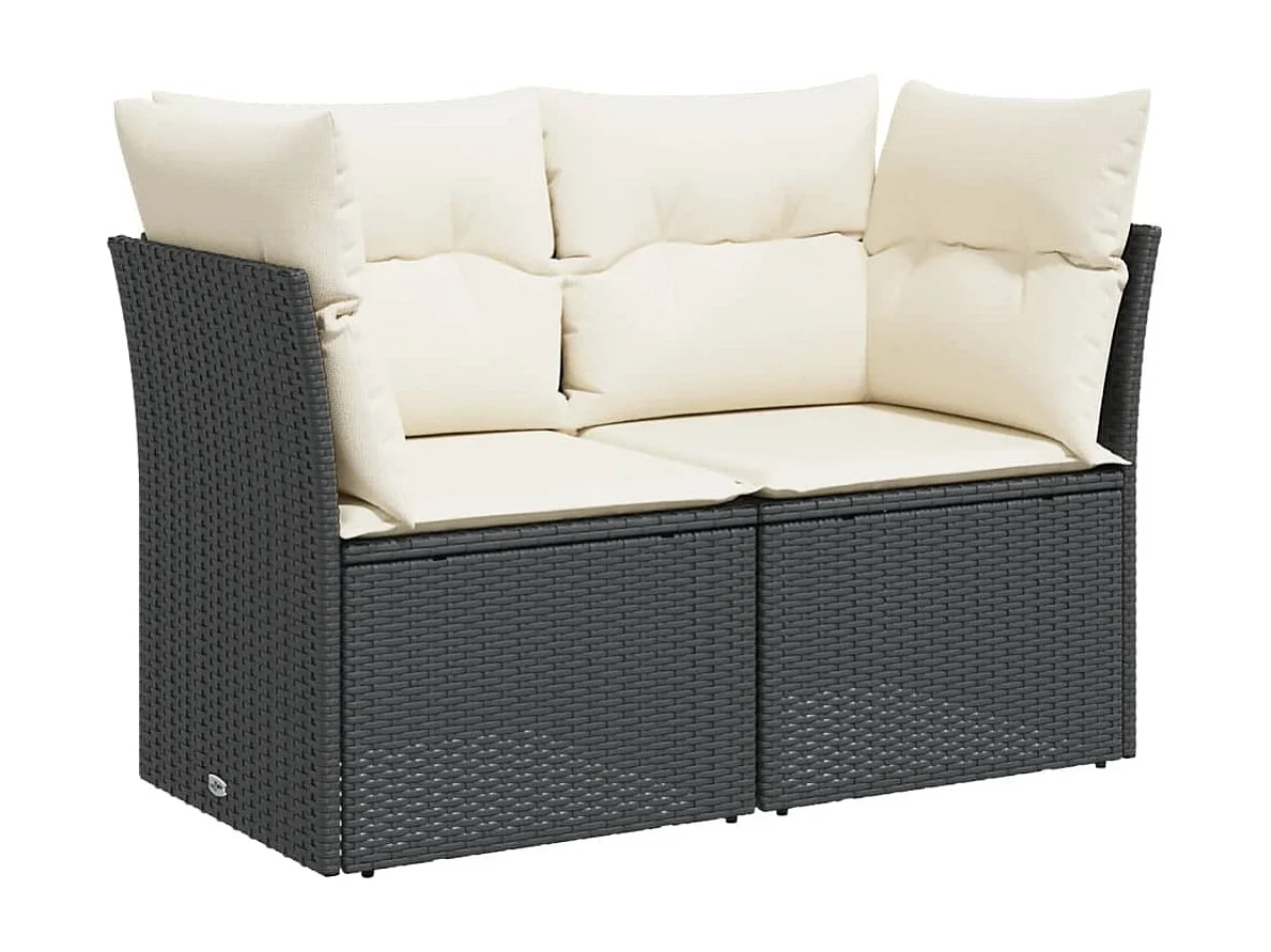 Gartensofa mit 2-Sitzer-Kissen, schwarzes Kunstharzgeflecht