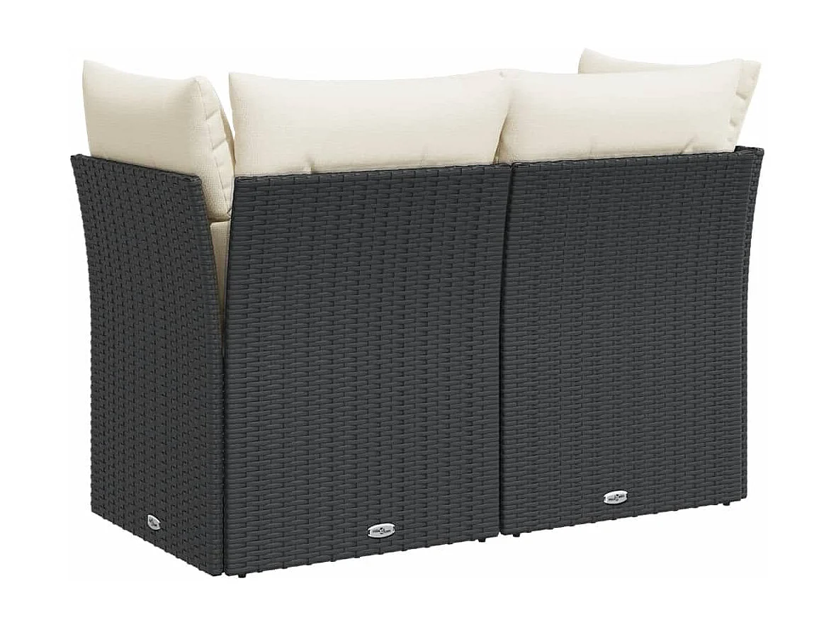 Gartensofa mit 2-Sitzer-Kissen, schwarzes Kunstharzgeflecht