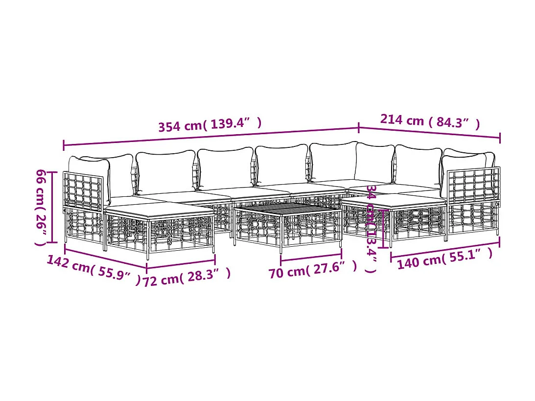 10 muebles de jardín con cojines de resina tejida antracita.