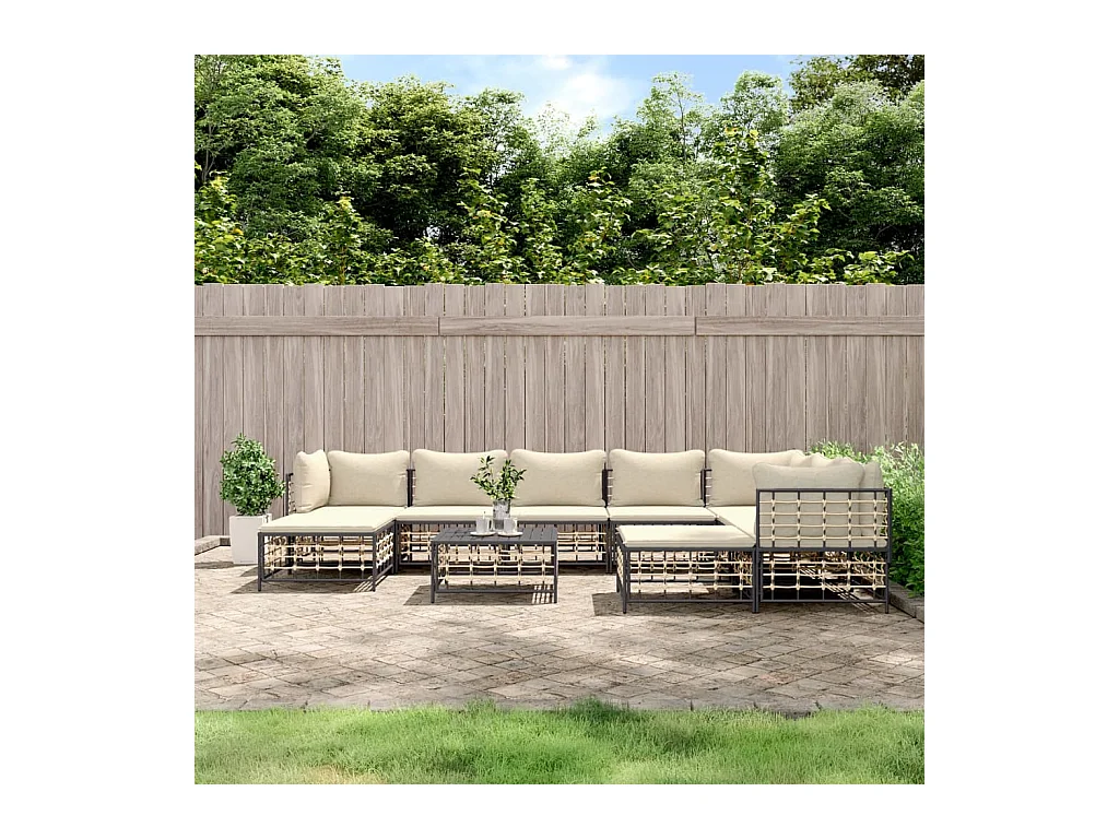 Salon de jardin 10 pcs avec coussins anthracite résine tressée