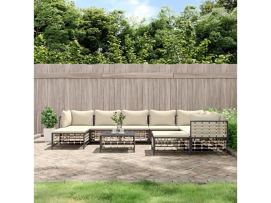 Salon de jardin 10 pcs avec coussins anthracite résine tressée