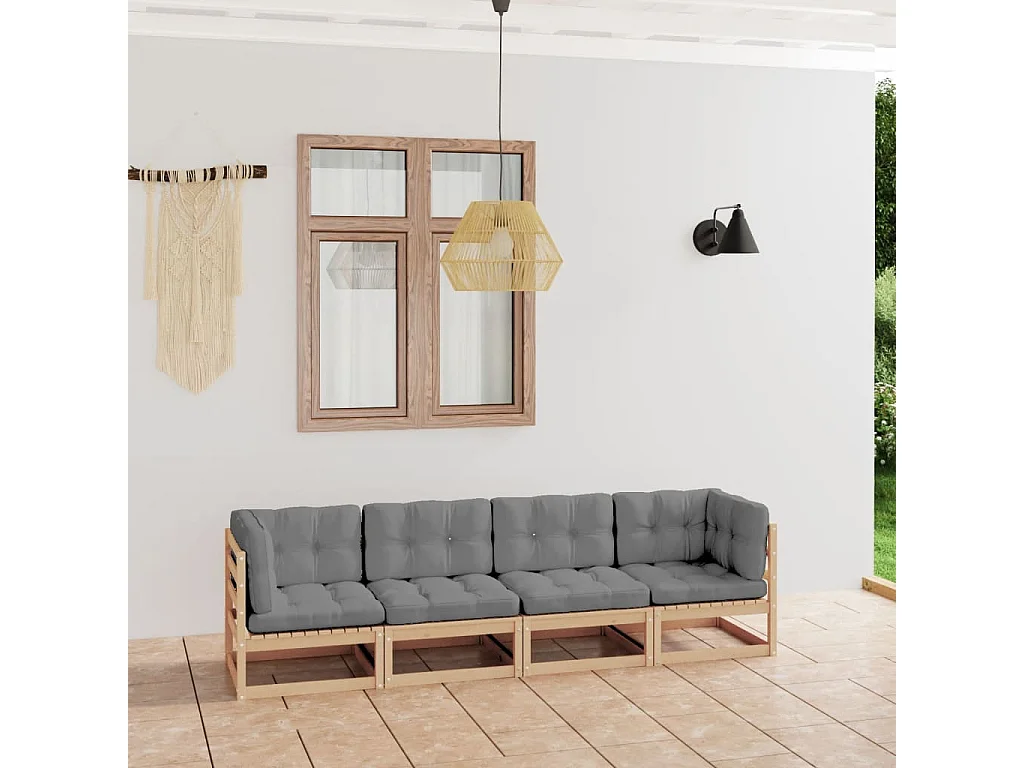 Canapé 4 places de jardin avec coussins Bois de pin massif