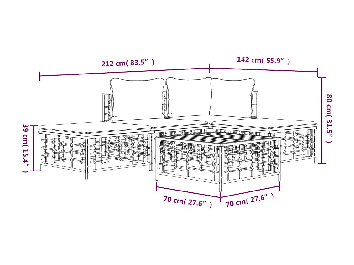 Salon de jardin 5 pcs avec coussins anthracite résine tressée