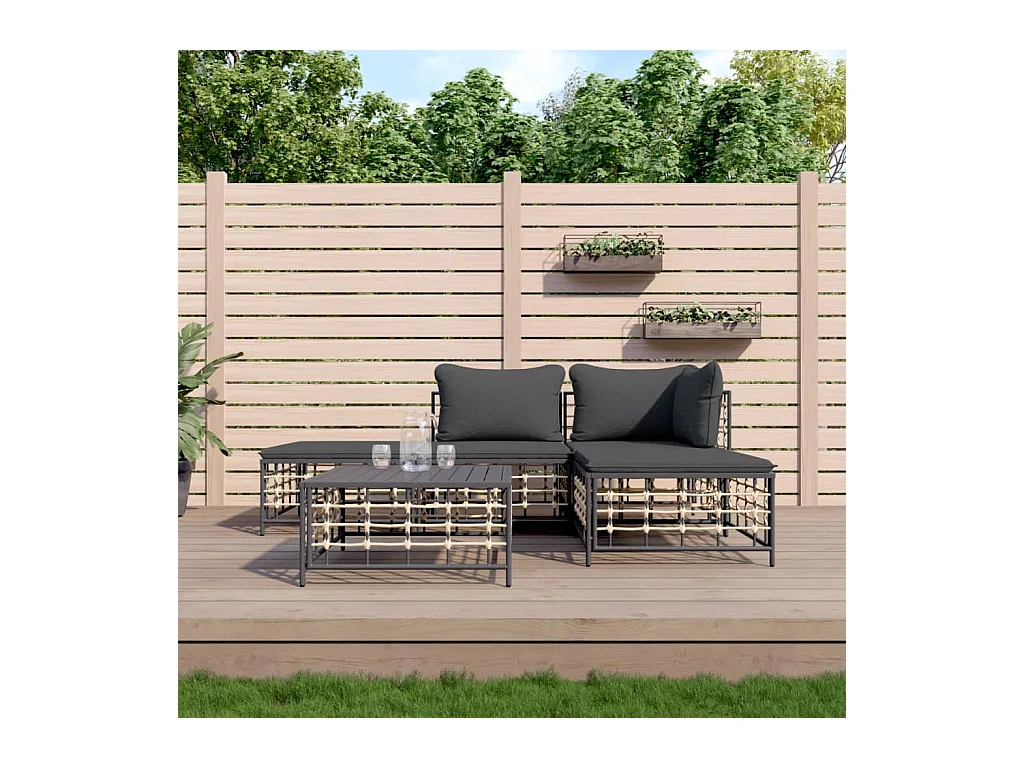 Mobili da giardino 5 pezzi con cuscini in resina intrecciata antracite