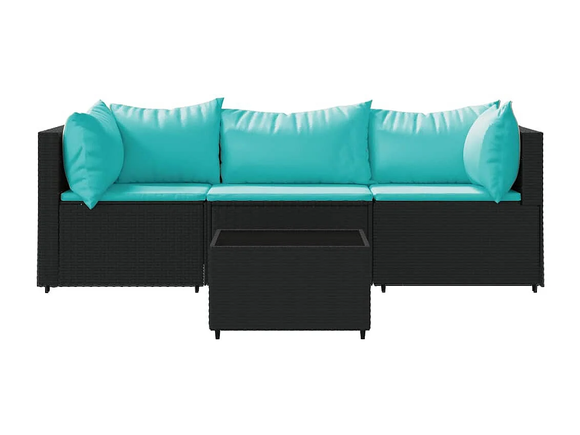 Salon de jardin 4 pcs avec coussins Noir Résine tressée