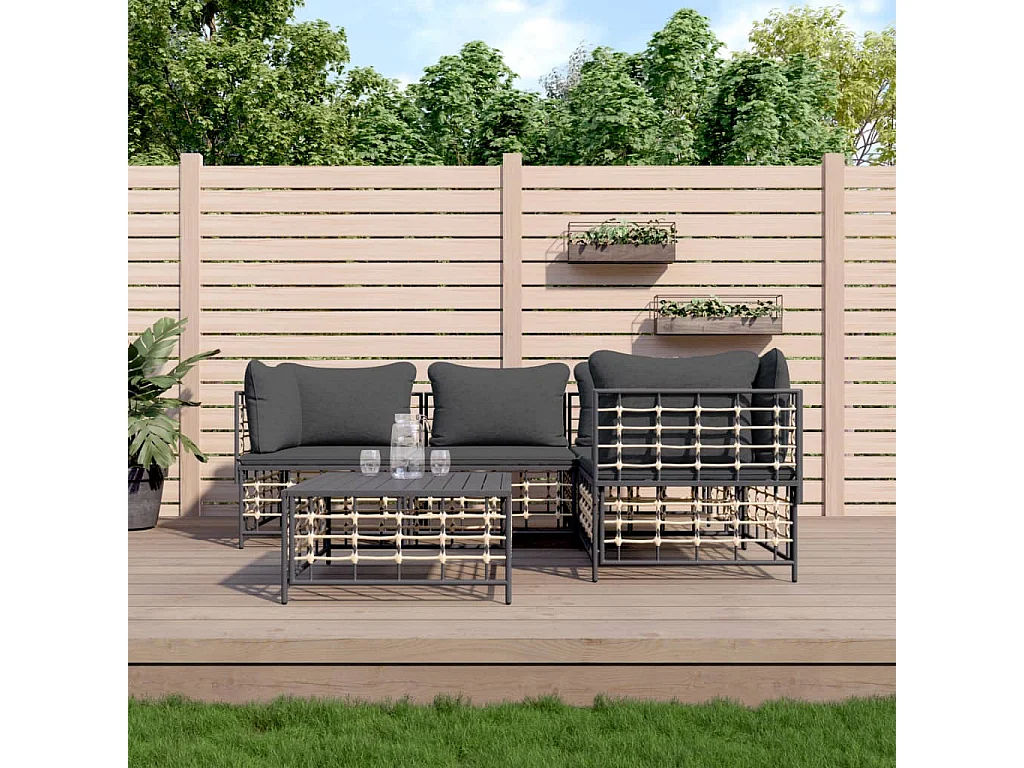 Mobili da giardino 5 pezzi con cuscini in resina intrecciata antracite