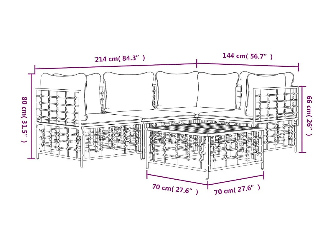Mobili da giardino 5 pezzi con cuscini in resina intrecciata antracite