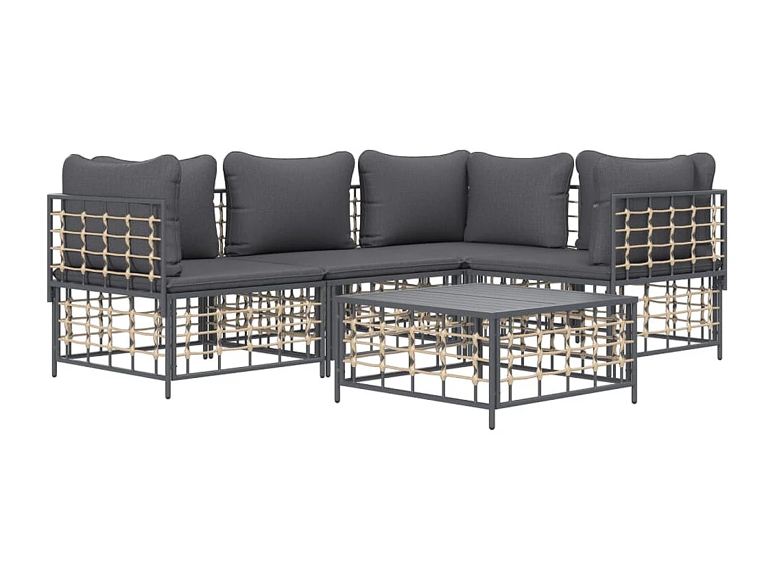 Salon de jardin 5 pcs avec coussins anthracite résine tressée