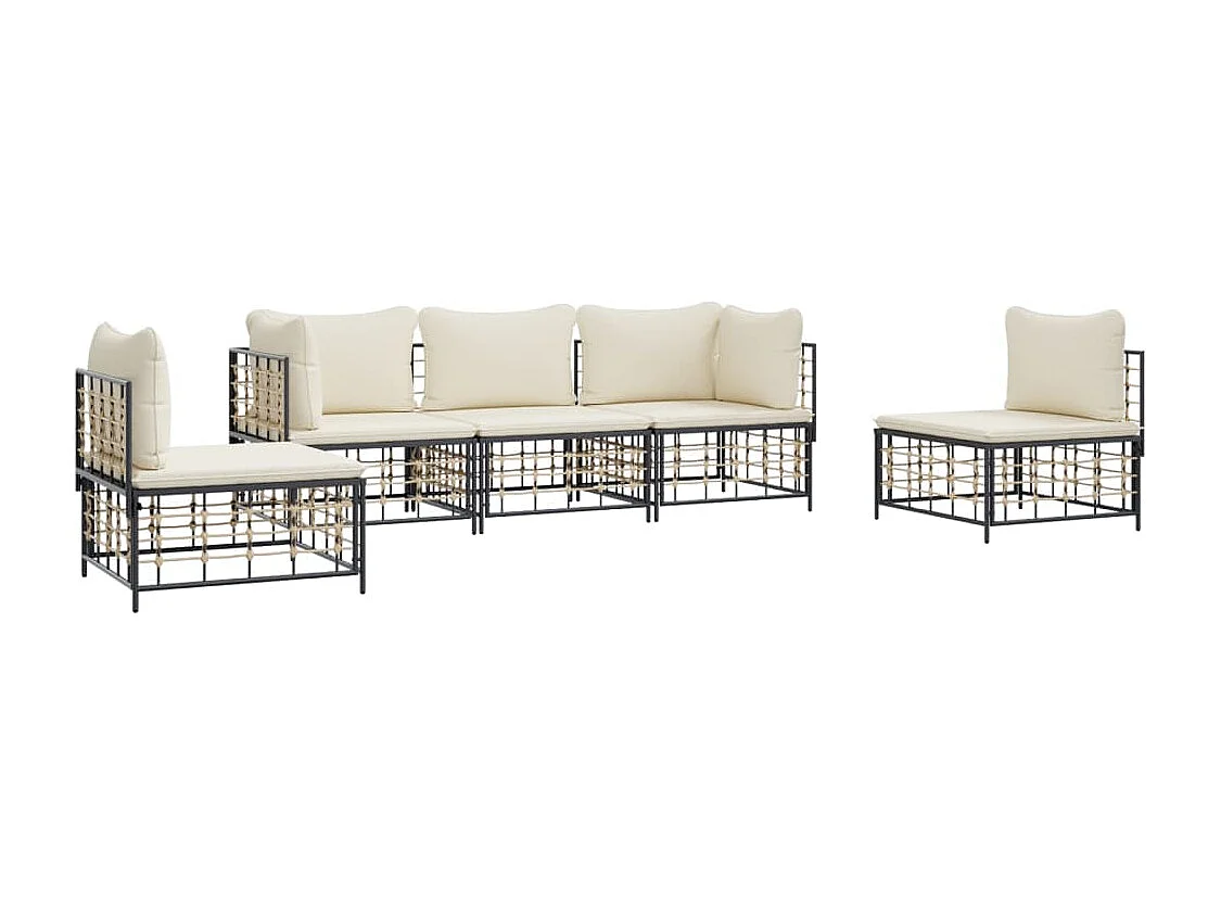 Mobili da giardino 5 pezzi con cuscini in resina intrecciata antracite