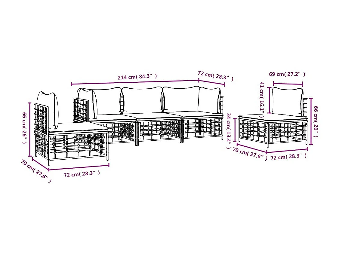 Mobili da giardino 5 pezzi con cuscini in resina intrecciata antracite