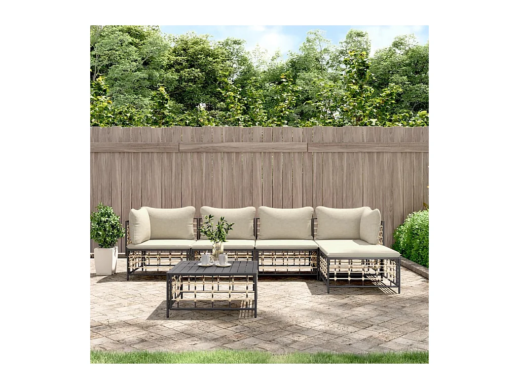 Salon de jardin 6 pcs avec coussins anthracite résine tressée