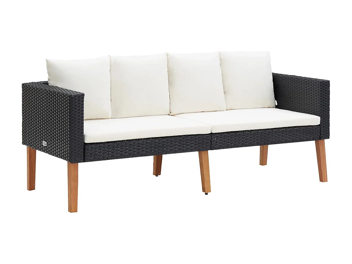 2-Sitzer-Gartensofa mit Kissen, Kunstharzgeflecht, Schwarz