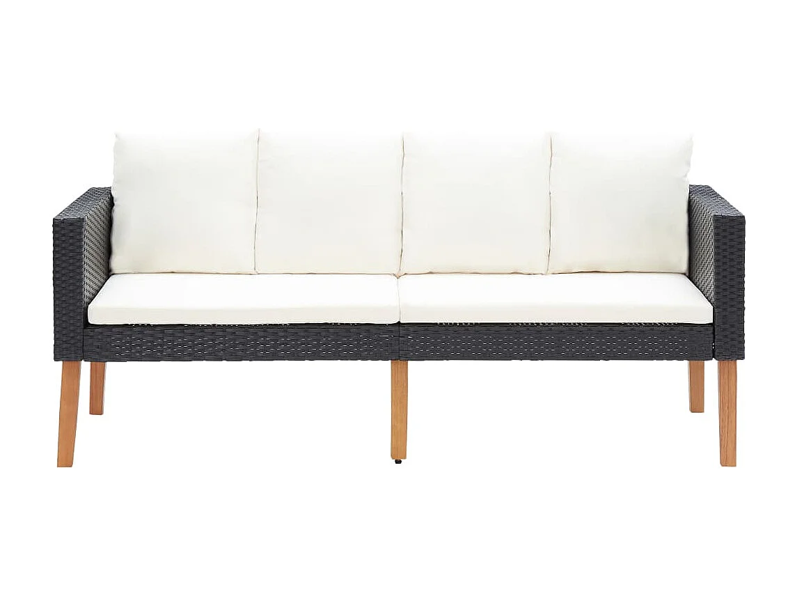 2-Sitzer-Gartensofa mit Kissen, Kunstharzgeflecht, Schwarz