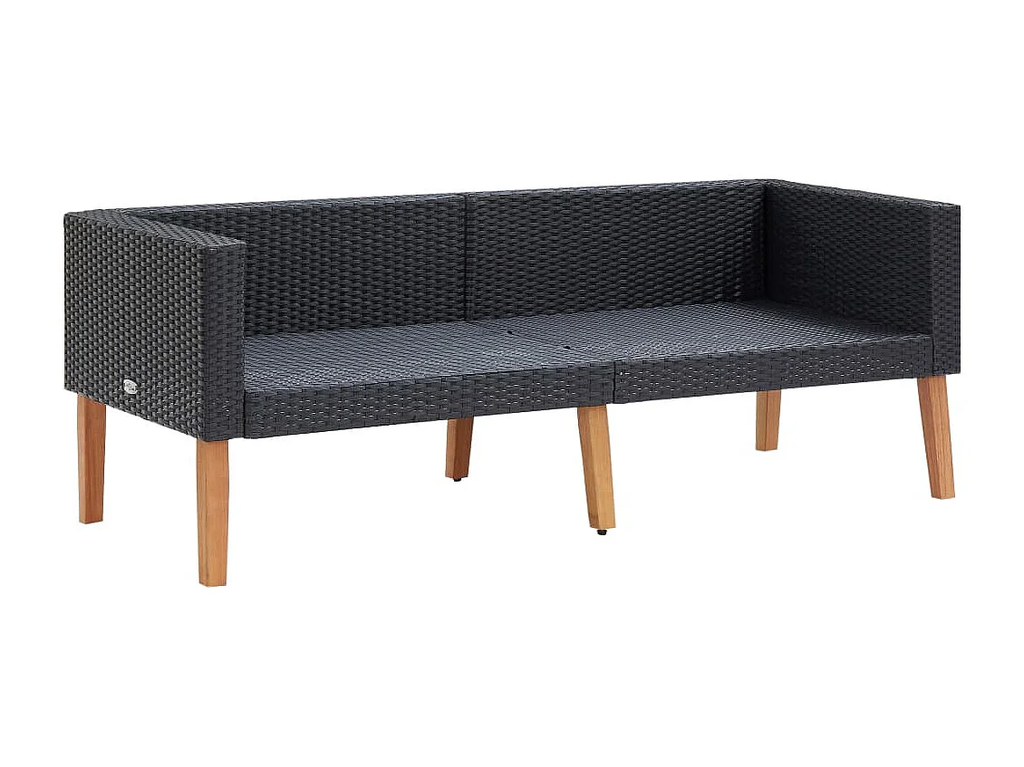 2-Sitzer-Gartensofa mit Kissen, Kunstharzgeflecht, Schwarz