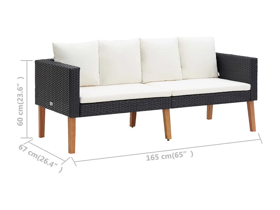 2-Sitzer-Gartensofa mit Kissen, Kunstharzgeflecht, Schwarz