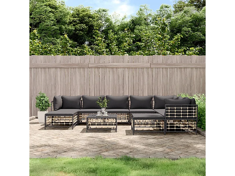 10 stuks tuinmeubelen met antraciet geweven harskussens