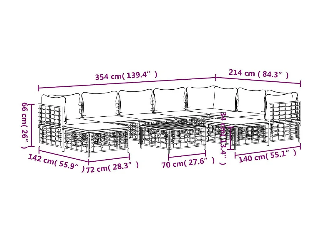 10 peças de móveis de jardim com almofadas de resina tecida antracite