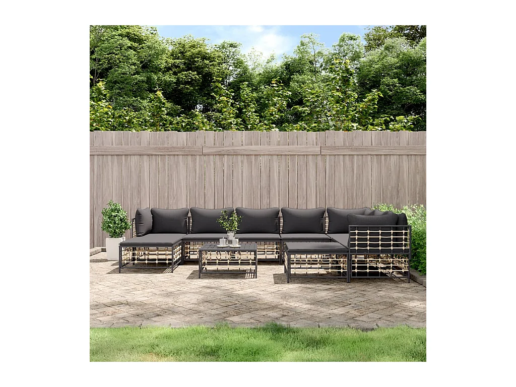 Mobili da giardino 10 pezzi con cuscini in resina intrecciata antracite