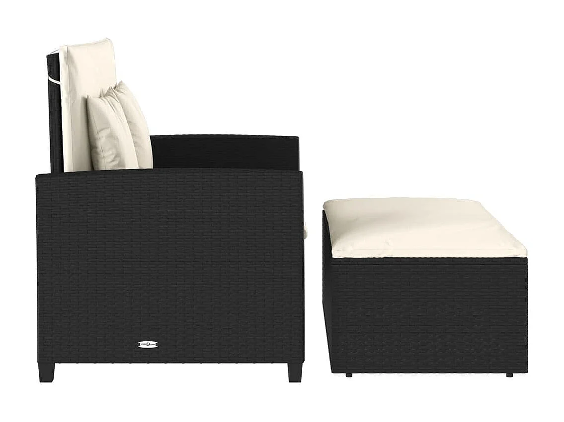 Divano da giardino con cuscini a 2 posti, resina intrecciata nera