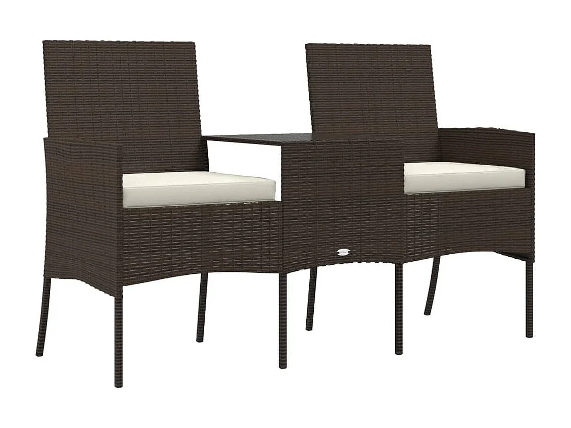 Canapé de jardin 2 places et table basse Résine tressée Marron