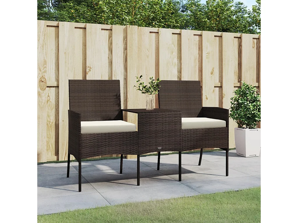 2-zits tuinbank en salontafel Geweven hars Bruin