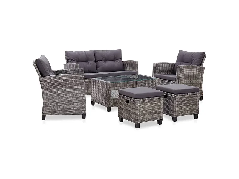 6 stuks tuinmeubelen met kussens Donkergrijs geweven hars