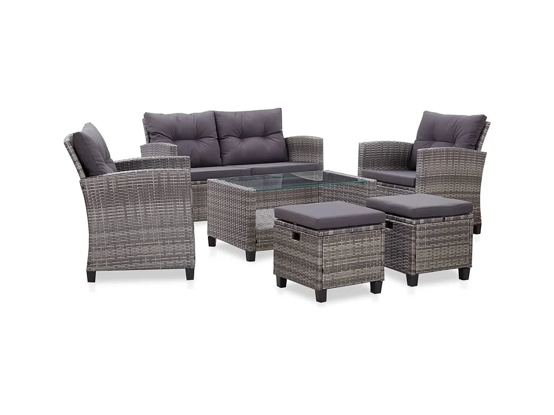 Mobili da giardino 6 pezzi con cuscini Resina intrecciata grigio scuro