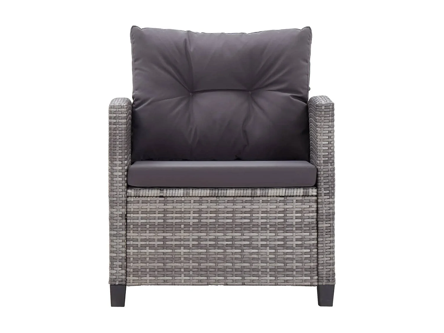 6 muebles de jardín con cojines de resina tejida gris oscuro.