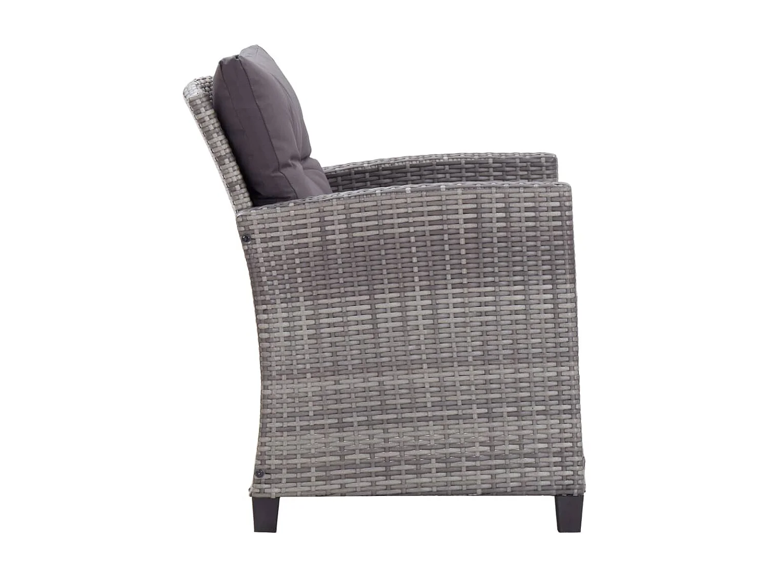 6 muebles de jardín con cojines de resina tejida gris oscuro.