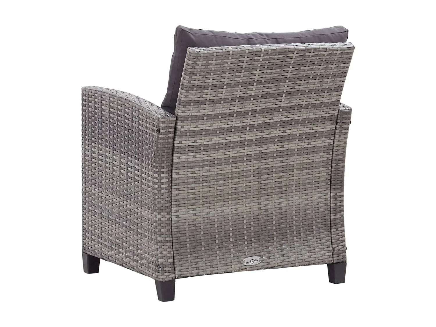 6 muebles de jardín con cojines de resina tejida gris oscuro.