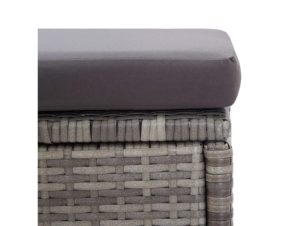 6 muebles de jardín con cojines de resina tejida gris oscuro.