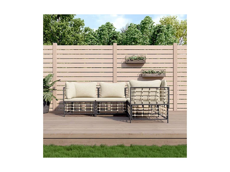 4 stuks tuinmeubelen met antraciet geweven harskussens