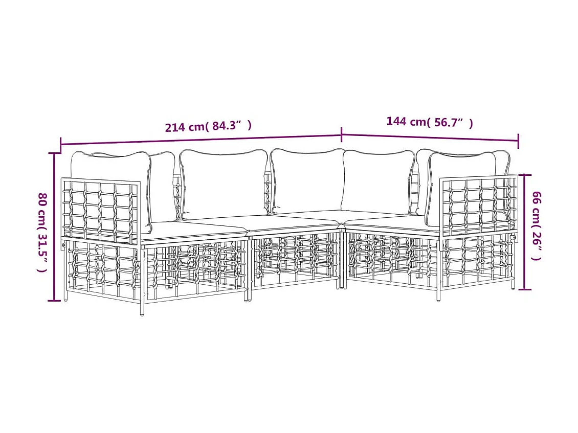 4 stuks tuinmeubelen met antraciet geweven harskussens