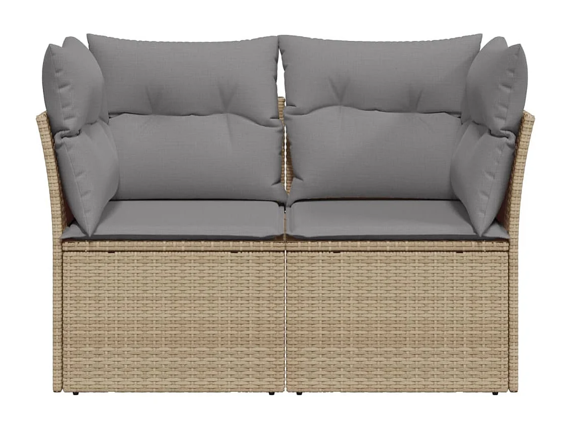 Canapé de jardin avec coussins 2 places beige résine tressée
