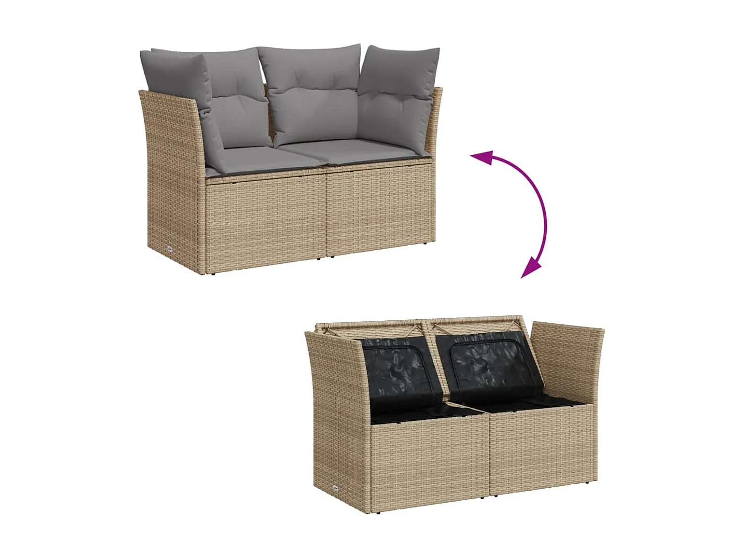 Canapé de jardin avec coussins 2 places beige résine tressée