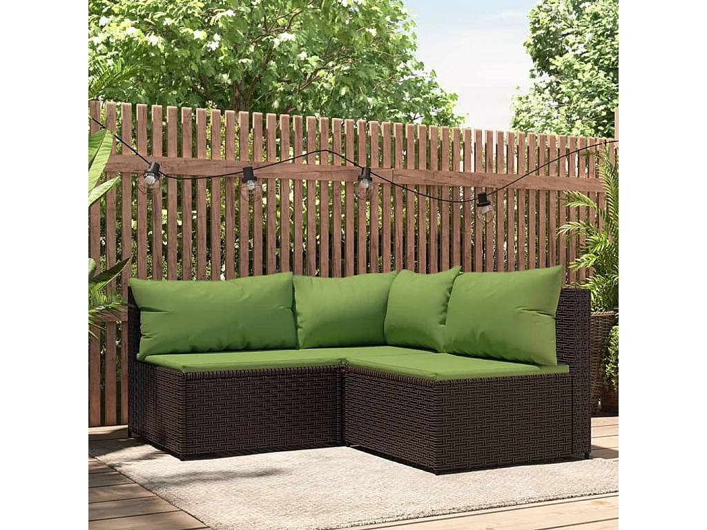 Salon de jardin 3 pcs avec coussins marron résine tressée