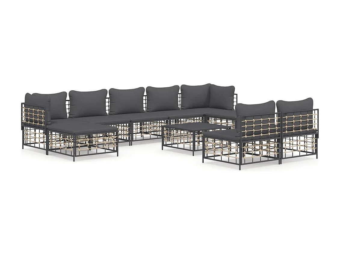 Salon de jardin 10 pcs avec coussins anthracite résine tressée