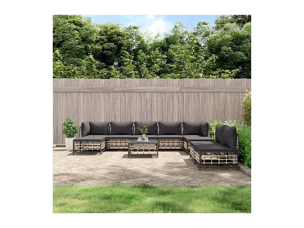 Mobili da giardino 10 pezzi con cuscini in resina intrecciata antracite