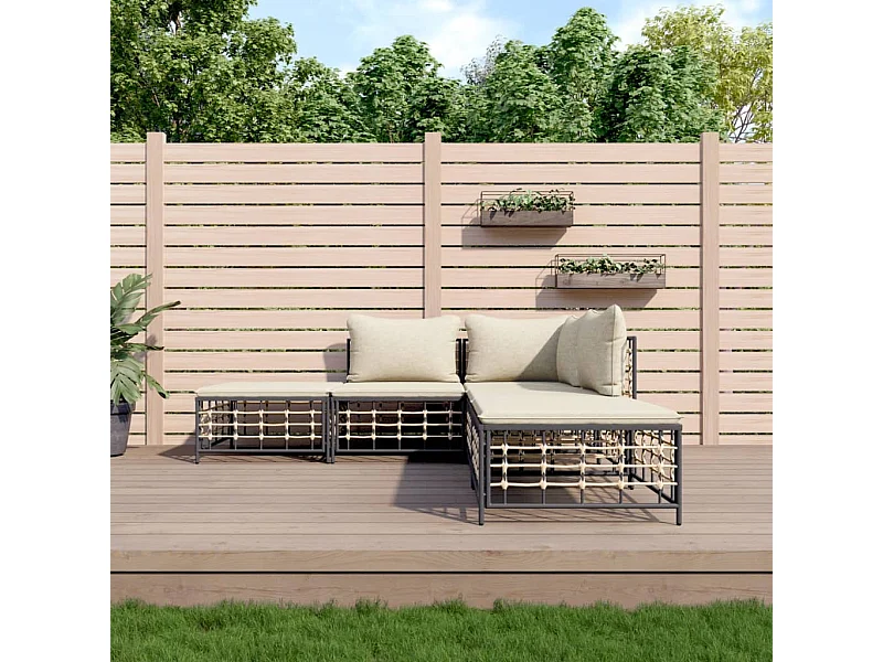 Mobili da giardino 5 pezzi con cuscini in resina intrecciata antracite