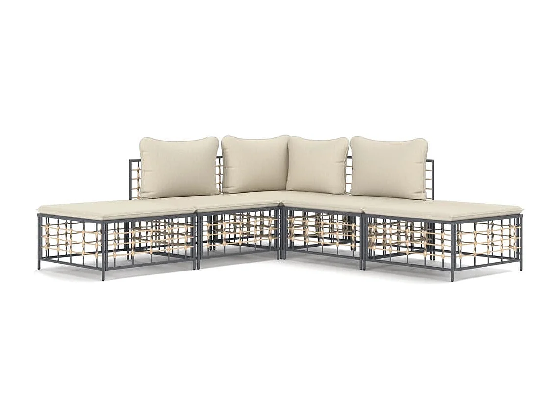 Salon de jardin 5 pcs avec coussins anthracite résine tressée