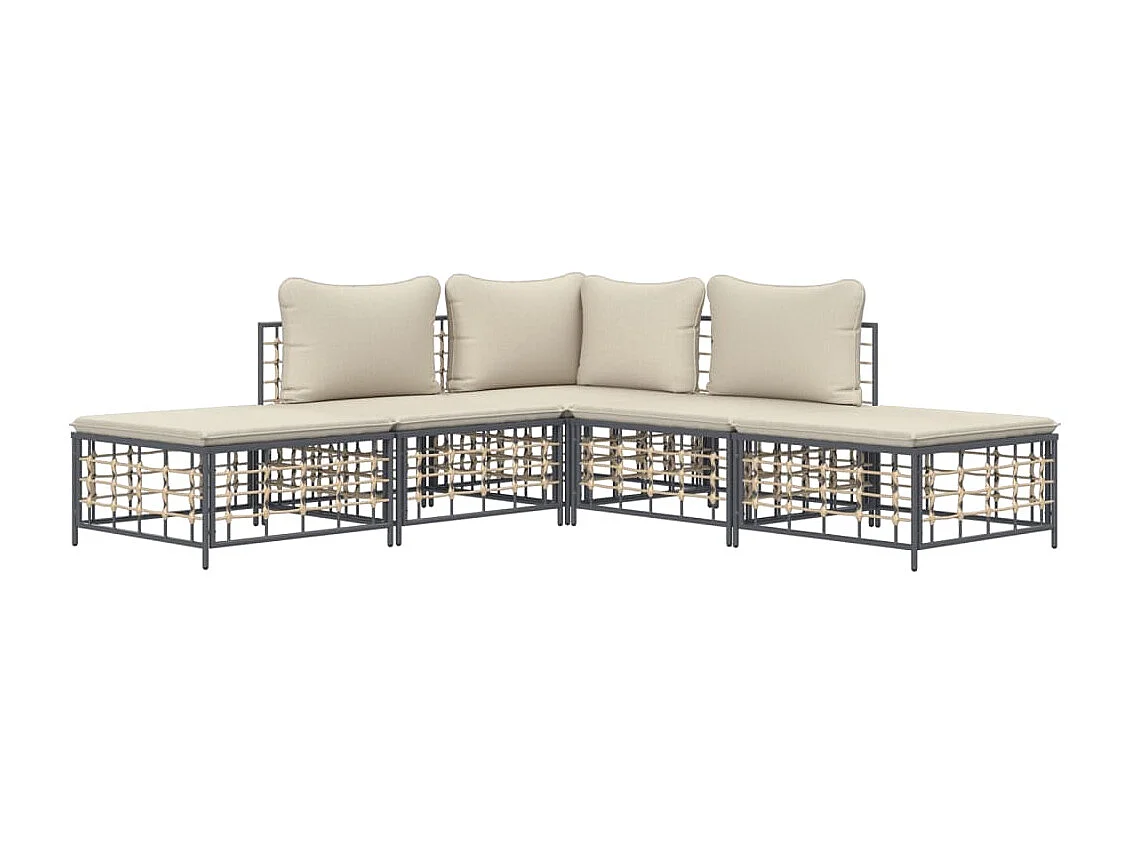 Salon de jardin 5 pcs avec coussins anthracite résine tressée