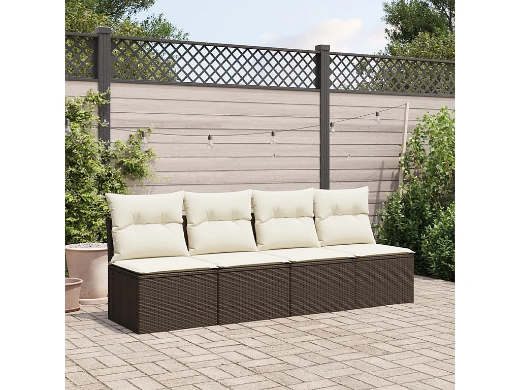 Gartensofa mit 4-Sitzer-Kissen aus braunem Kunstharzgeflecht