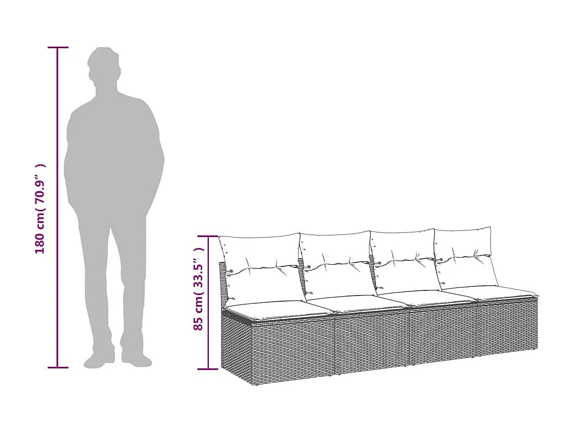 Gartensofa mit 4-Sitzer-Kissen aus braunem Kunstharzgeflecht