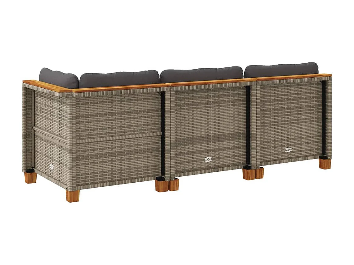 Gartensofa mit 3-Sitzer-Kissen aus grauem Kunstharzgeflecht