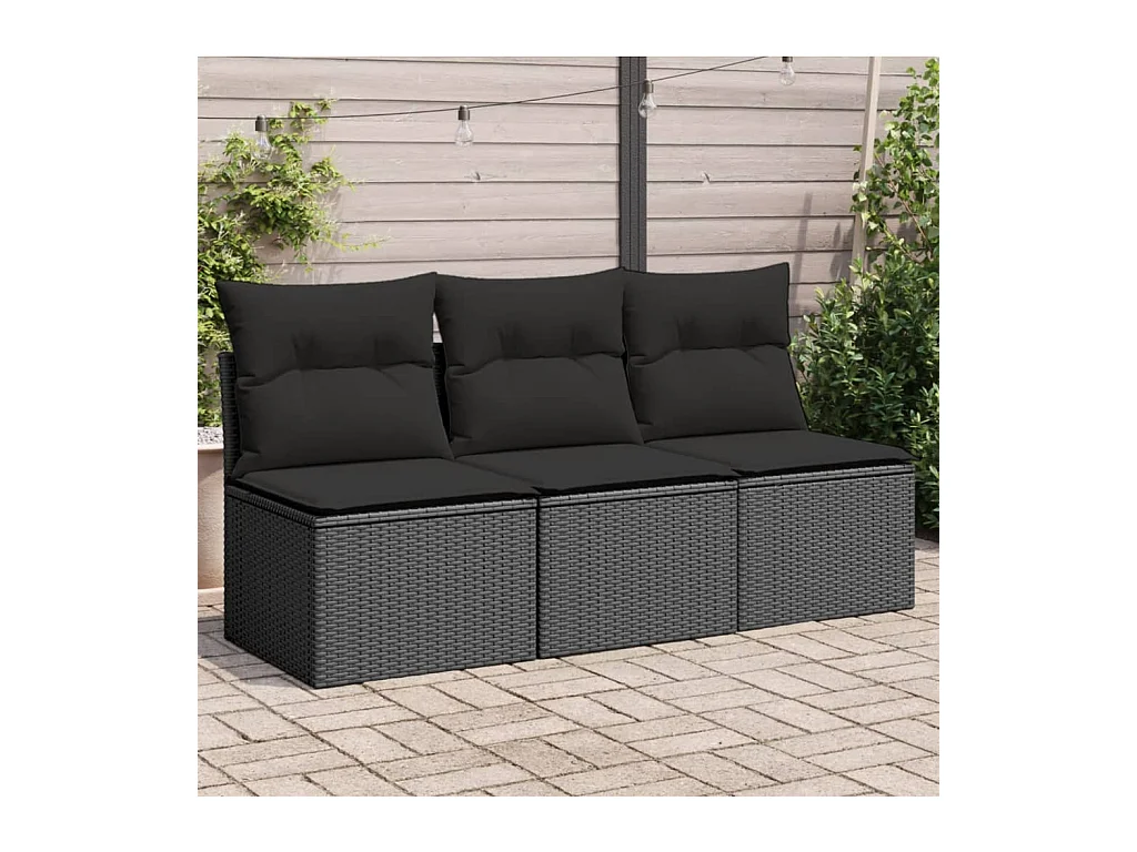 Gartensofa mit 3-Sitzer-Kissen, schwarzes Kunstharzgeflecht