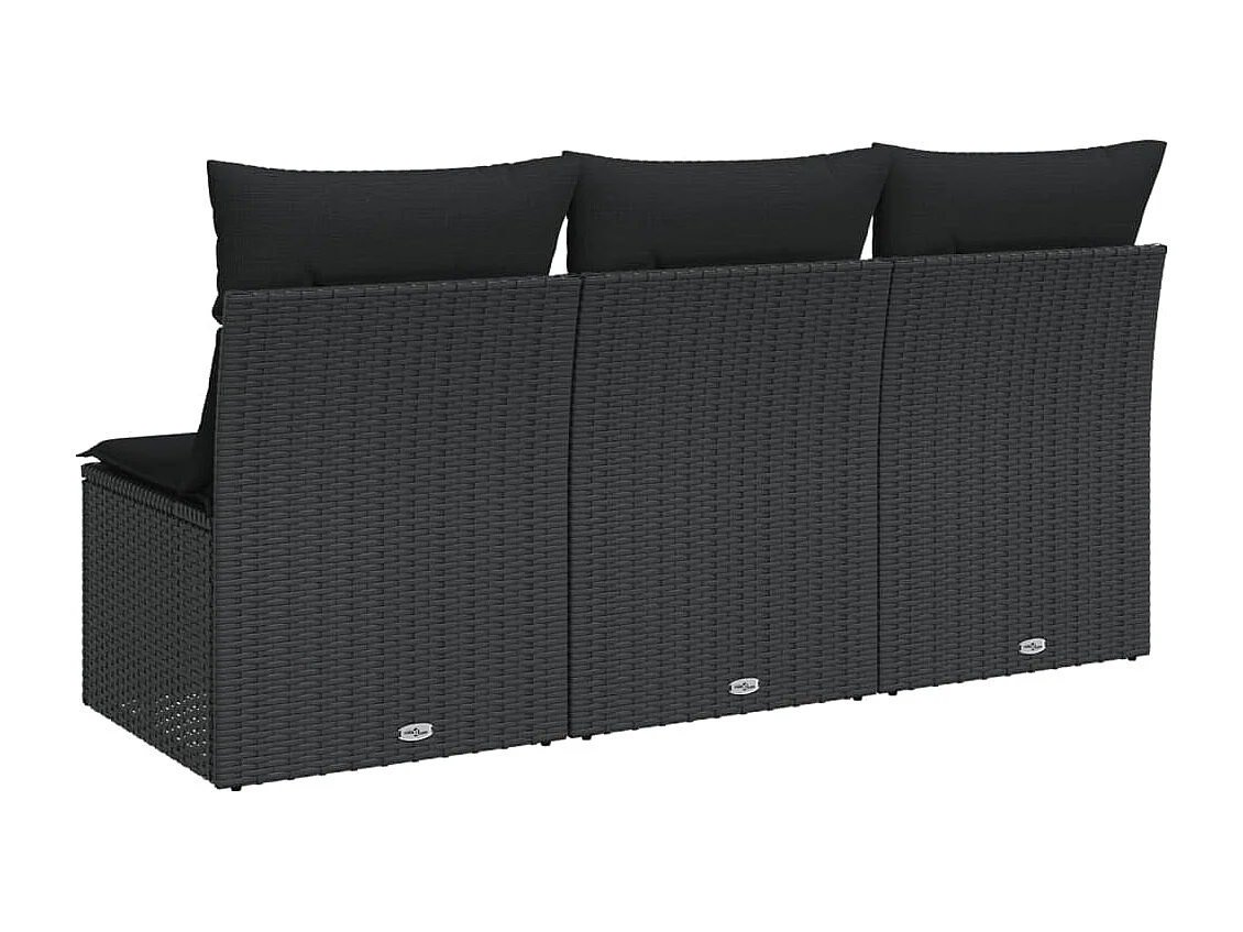 Canapé de jardin avec coussins 3 places noir résine tressée