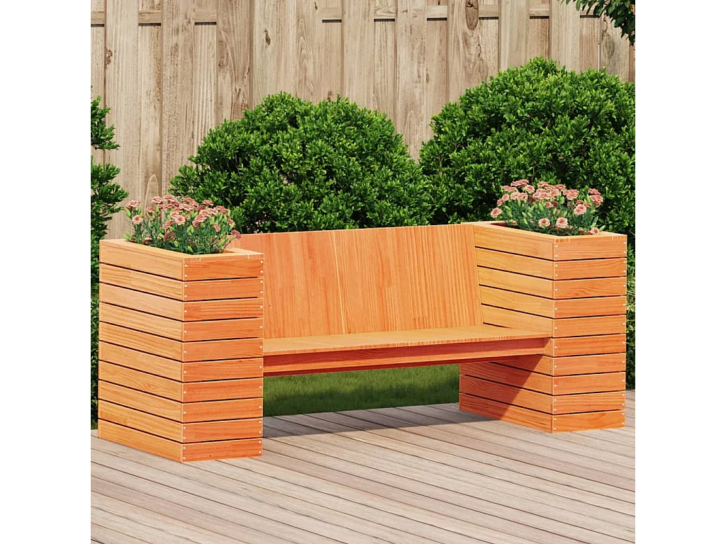 Panca con fioriere in cera marrone 167,5x60x65 cm in legno di pino massiccio