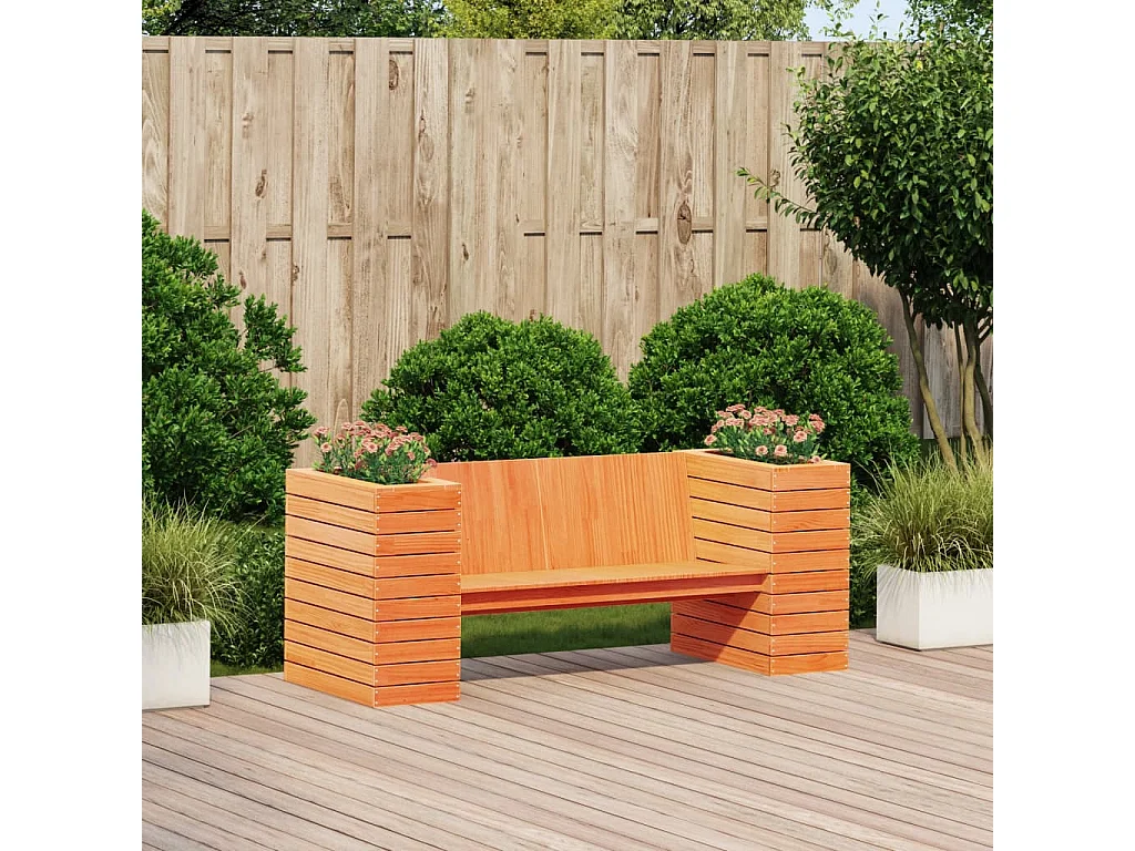 Panca con fioriere in cera marrone 167,5x60x65 cm in legno di pino massiccio