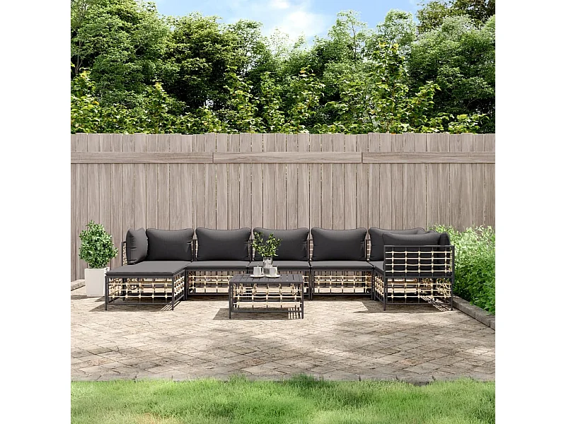 Mobili da giardino 8 pezzi con cuscini in resina intrecciata antracite