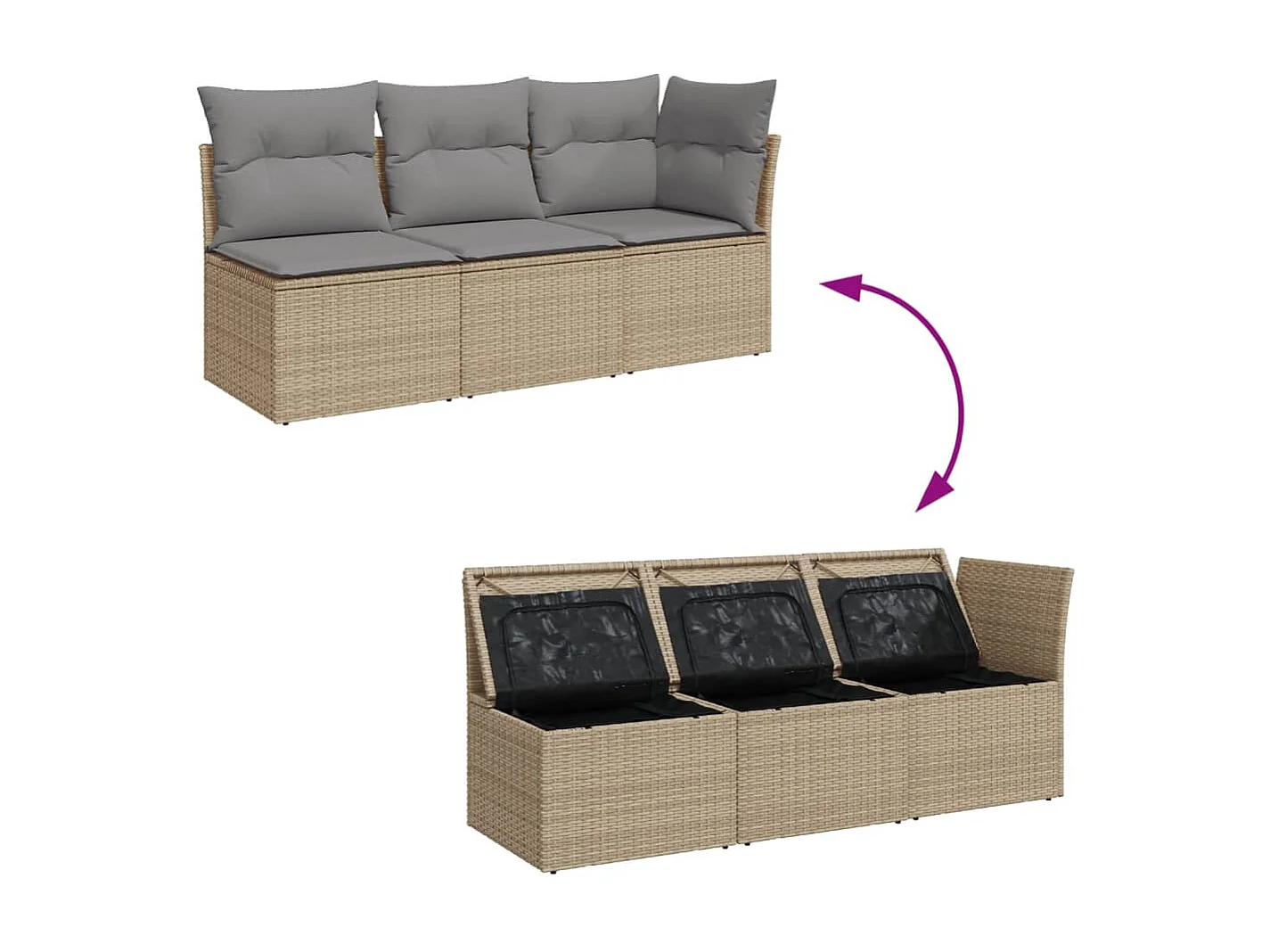 Tuinbank met 3-zits beige geweven harskussens